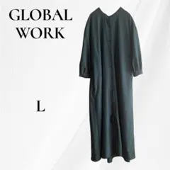 GLOBAL WORK シャツワンピース 七分袖　L グリーン ロング