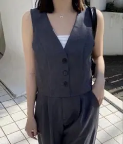 GRL ショート丈ベスト×ワイドパンツセットアップnr363 Lベストのみ