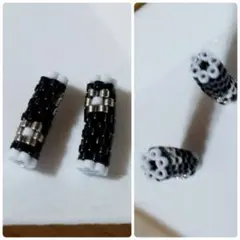 ビーズ織パーツ２つ(花・黒銀)