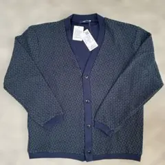 SHIPS ネイビー ダイヤモンドパターン カーディガン L