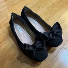 美品✨DIANA✨リボン付き黒ポインテッドトゥ　フラットシューズ タラントン バイ ダイアナ TALANTON by DIANA 【晴雨兼用】プチリボン