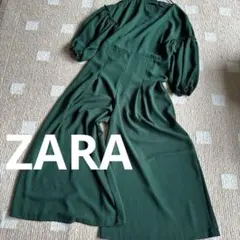 ZARAザラ/ダークグリーン ロングオールインワン パフスリーブ/サイズXS