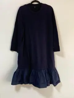美品 COS 裾フリル フレアワンピース ラッフルヘム コス ネイビー