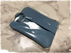 水色 合成皮革 ポーチ リング付き