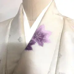 5k1848 着物　正絹　単衣　織の小紋　白　紫　柄物　和装
