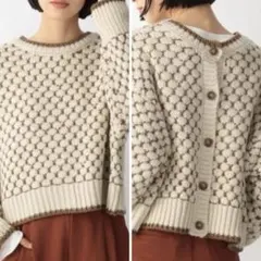 【美品】LOWRYSFARM 柄ショートニット カーディガン アイボリー