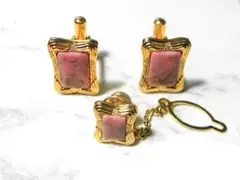 天然石 ロードナイトタイピン・カフスボタンセット　　260101043