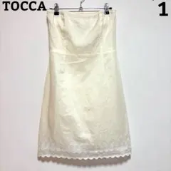 TOCCA ミニワンピース アイボリー 1 刺繍 膝丈 ストラップレス 星柄