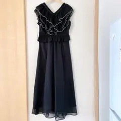 新品 ナチュラルビューティーベーシック S 黒 フリル ロングワンピース
