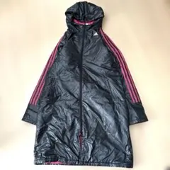 adidas フード付きロングコート 黒/ピンク ベンチコートL