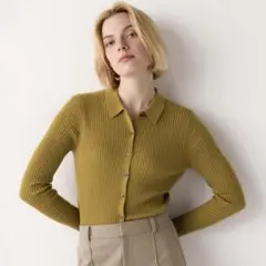 ユニクロ　UNIQLO メリノリブ　ポロカーディガン　ニット　Mサイズ