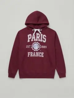 PARIS カレッジロゴ スウェットパーカー ボルドー Sサイズ 古着風