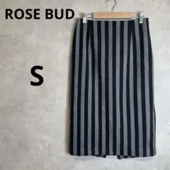 ROSE BUD ストライプ タイトスカート S ブラック グレー ミモレ丈