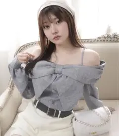 LIP SERVICE リボンオフショルロングスリーブトップス ブルー