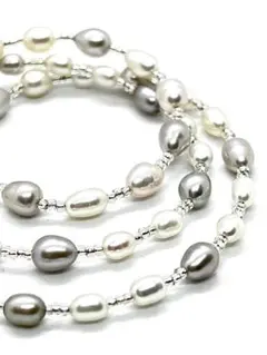 【テリ最強】本真珠シルバーグレー＆ホワイトマルチカラーパールネックレス　一点限り