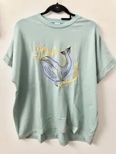 クジラプリント 半袖Tシャツ ミントグリーン フリーサイズのサムネイル