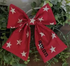 【受注生産】ネーム刺繍　犬　ペット　ビブ　スタイ　リボン　アメカジ　赤