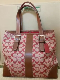 Coach シグネチャートート　ショルダー バッグ　ピンク