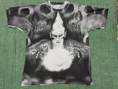 90s-00sビンテージ悪魔系スカル大判総柄TシャツXL相当