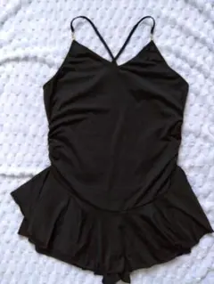 ブラック フリル付き スリップ風ボディスーツ