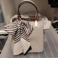 値下げ可能！ストライプリボン付きライトグレー2wayショルダーバッグ