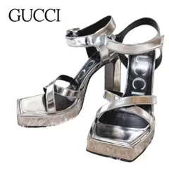 GUCCI グッチ メタリック スクエアトゥ サンダル 34.5 シルバー