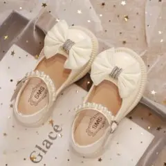 18cm◆子供用パールリボン付きフォーマルシューズ ホワイト◆