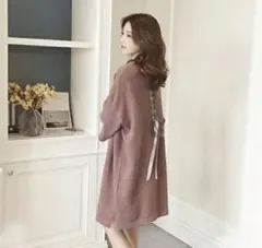 andj 七分袖 バックリボンニット ワンピース