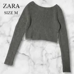 ザラ　ニット　セーター　トップス　長袖　クロップド丈　ウール　秋冬　グリーン　M