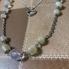 2連パール風ネックレス　ハートチャーム付き