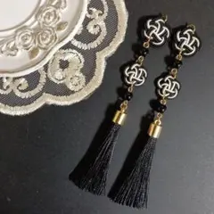 No.6054 水引 ピアス タッセル 黒 和装 成人式 全長約11.5㎝