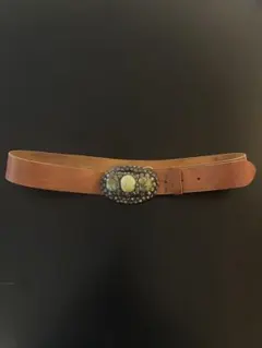 レザー製ブラウンベルト ターコイズバックル付きビンテージ