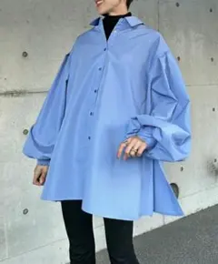 美品裾フレアバルーンスリーブシャツブラウス