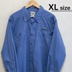 USA古着　ワークシャツ　長袖　XL　ライトブルー　企業ロゴ　WEARGUARD