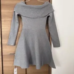 グレー オフショルダー ニットワンピース Sサイズ