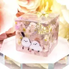 No710 ぷっくりハート大 オルゴナイト シマエナガ☆アクアマリン