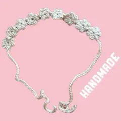 ヘアアクセサリー　花飾り　ヘアバンド　くすみピンク　毛糸