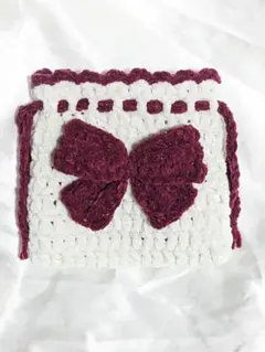 【☆ゲリラセール！☆】リボン巾着袋 ポーチ プリンセスモール 白×赤