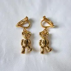 ゴールド クマ型 ぶら下がりイヤリング