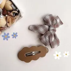 ヘアアクセサリー 大ぶりリボン ブラウンフラワー 子ども 女の子 可愛い♪ 韓国