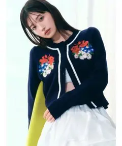 LILY BROWN リリーブラウン　 フラワーモチーフカーディガン　 ネイビー