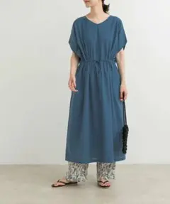 『UR TECH 高機能リネン』ウエストギャザーワンピース　ドアーズ