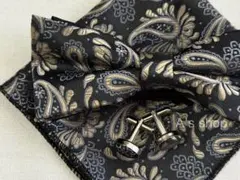 蝶ネクタイ チーフ カフス 結婚式 二次会 前撮り 3点セット ペイズリー柄