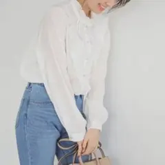 ブラウス トップス フリフリ フリルシャツ フリルハイネックブラウス