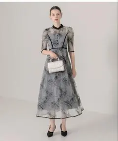 leja 花柄チュールパフスリーブワンピースドレス