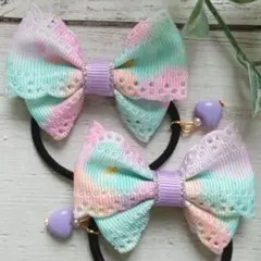 パステルパステル　グログランリボン　キッズヘアゴム　ハンドメイド　子供　MEI