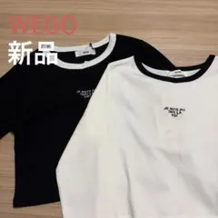 WEGOロゴ刺繍ロンT Fホワイト ブラック