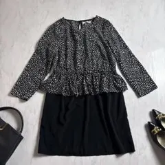 美品　ローリーズファーム　レオパード　長袖ワンピース　ペプラム　きれいめ　 L