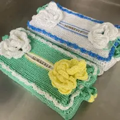 手作り　ティシュボックスカバー　花モチーフ ２枚セット