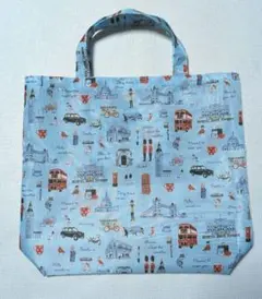 収納ポケット付き ナイロン生地エコバッグ　ハンドメイド